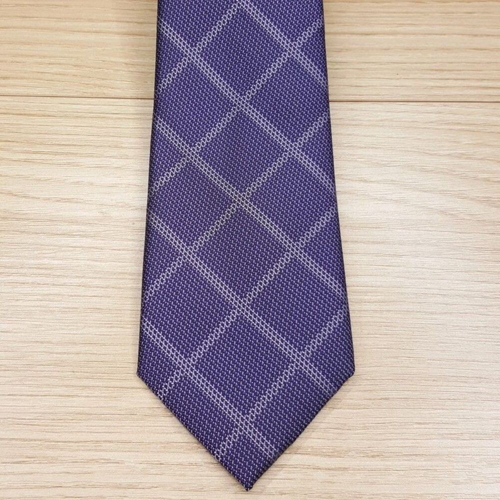 ALFANI Mens Neck Tie Purple Diamond Check Plaid Textured Modern Necktie